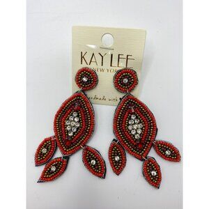 Kaylee New York Handmade Beaded Drop Earrings With Rhinestone Detail In Red & Go